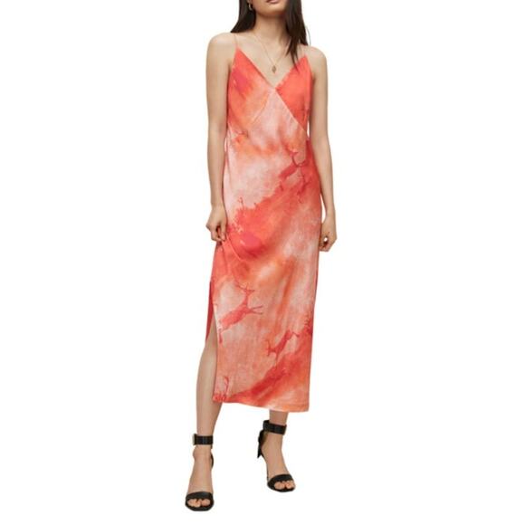 All Saints Dresses & Skirts - ALLSAINTS Melody Nerissa Peach Deer Print Midi Slipdress In Pink 10